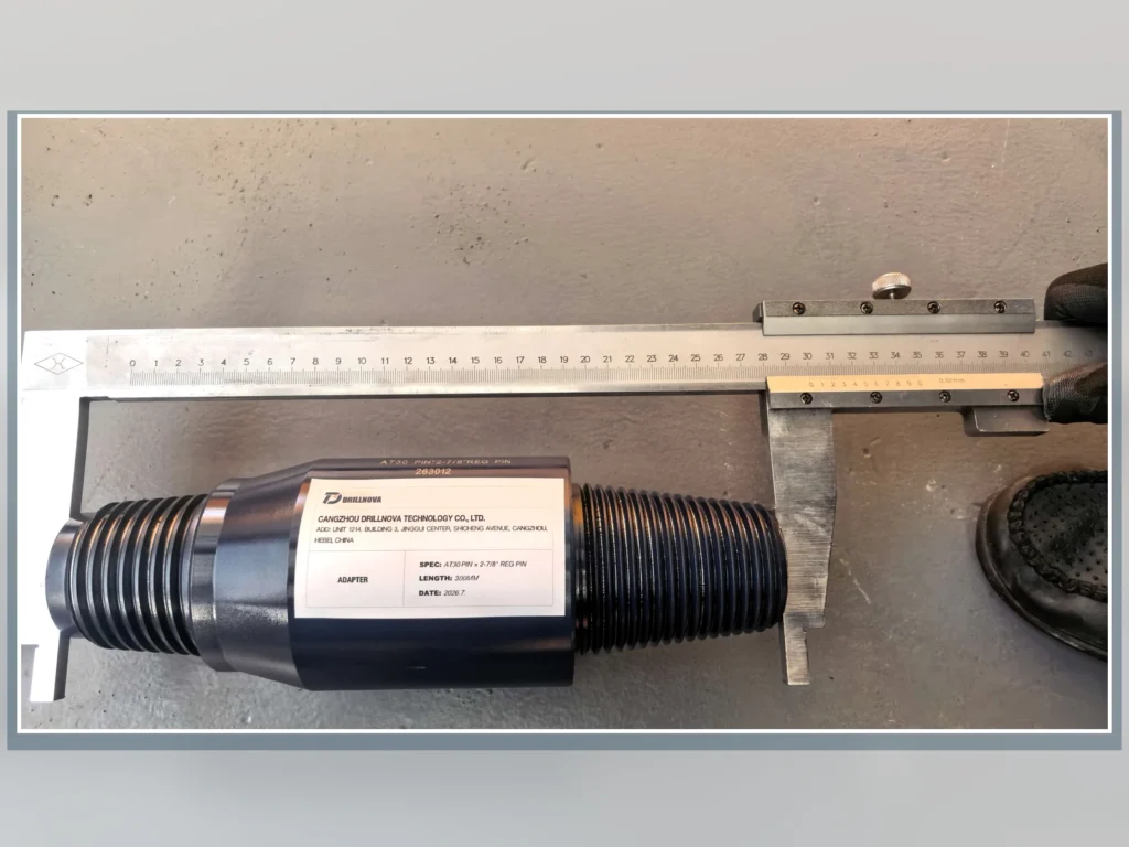 DRILLNOVA HDD adapter overall length inspection with precision caliper