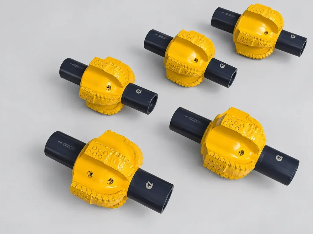 Image alt text: Five fixed-blade PDC reamers in different diameters for HDD bore enlargement