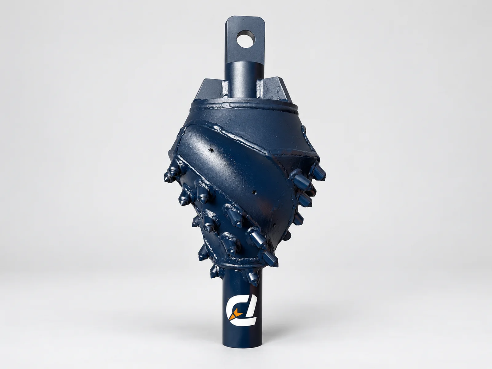 Front view of a dark blue Fluted Reamer with spiral flutes and carbide cutting teeth.