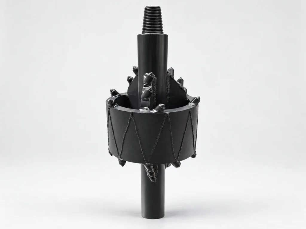 Front view of a black Fly Cutter Reamer with a circular cutter body and carbide cutting teeth.