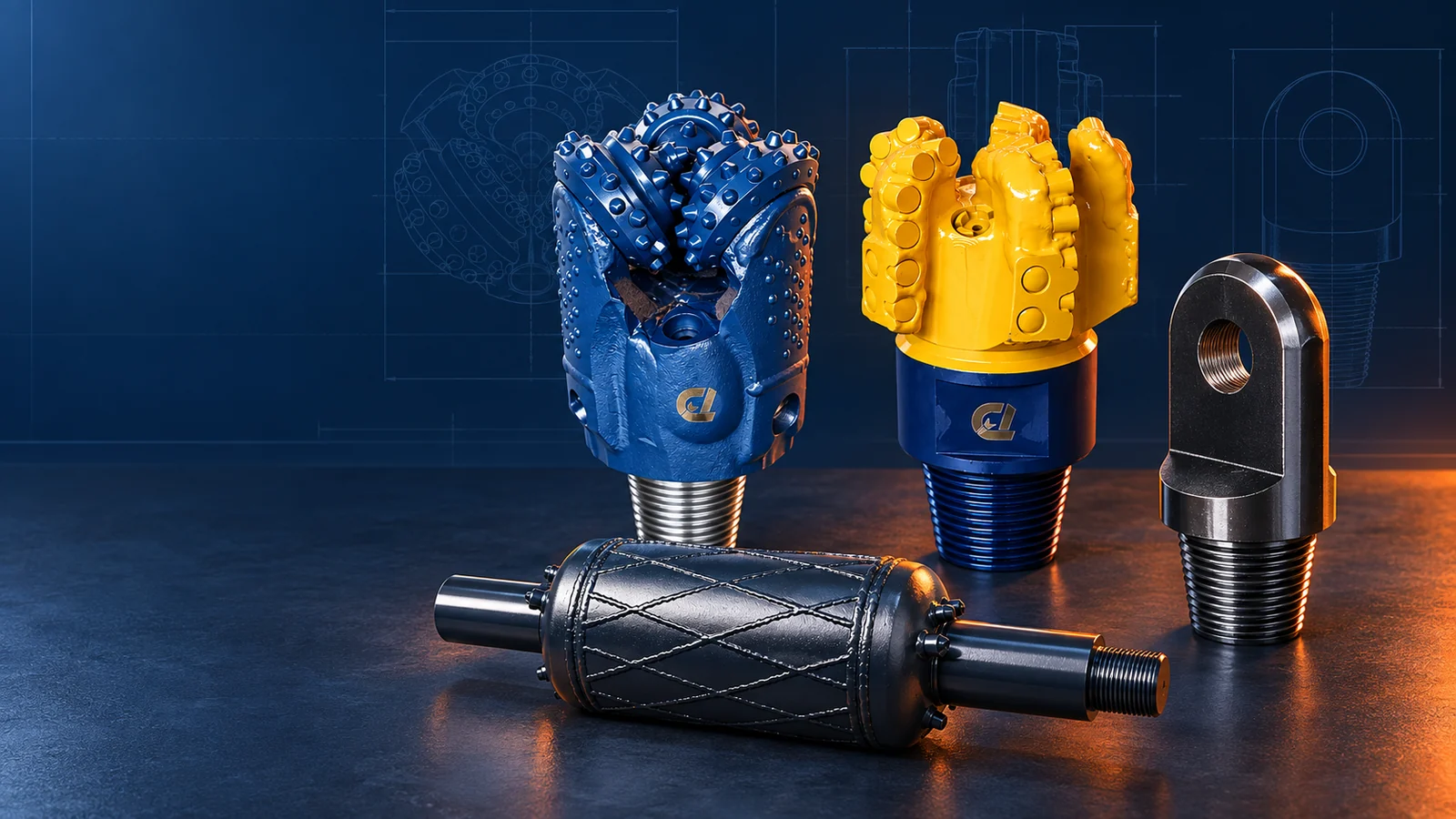 HDD tooling basics with tricone bit, PDC bit, barrel reamer and pulling eye